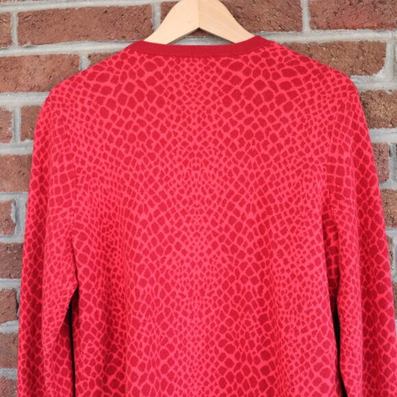 Isaac Mizrahi Live! Womens Long Button Down V Neck Red Reptile Cardigan Size L - Picture 10 of 14